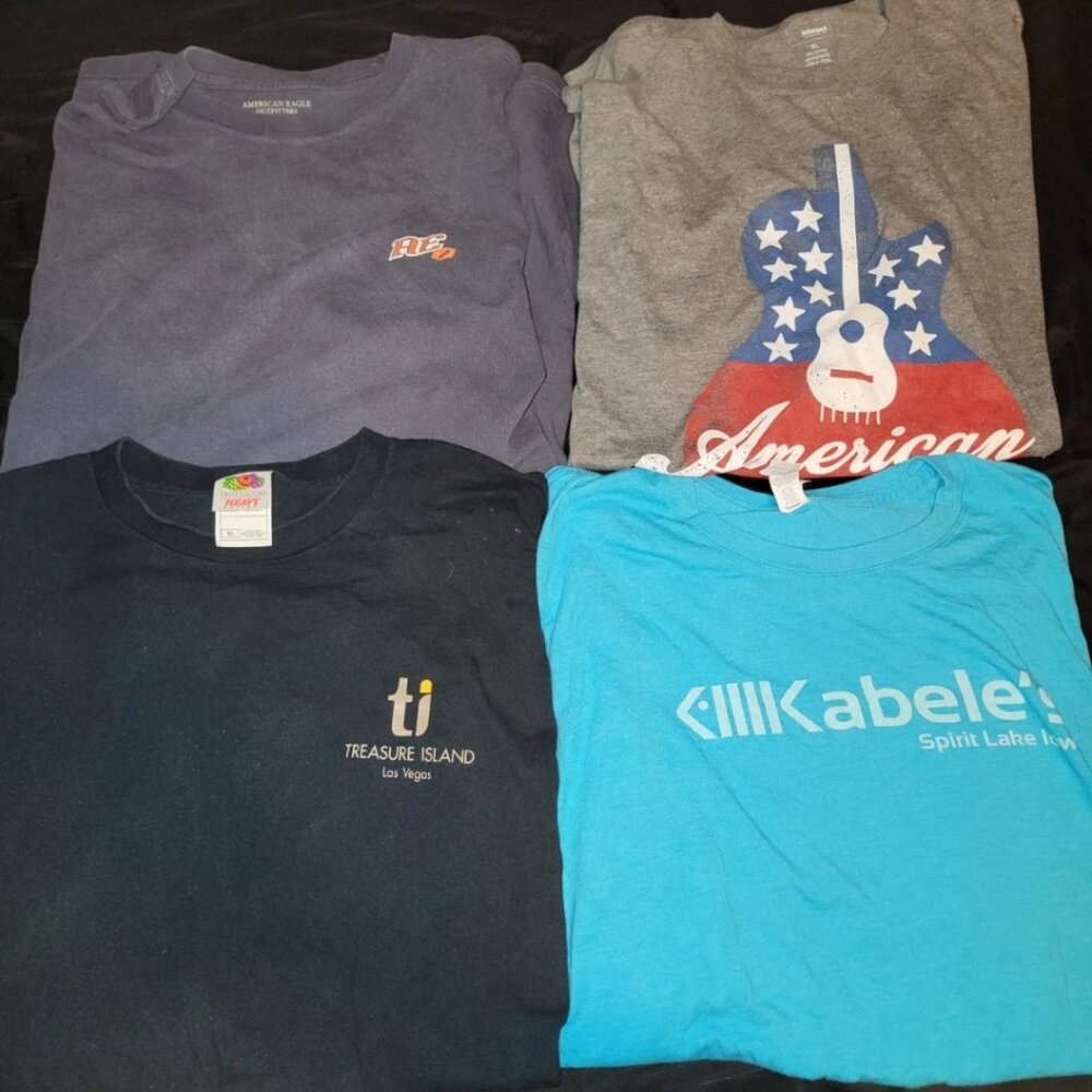 Lot 4 Tee Mens Guitar Company T-Shirt XL Flag 4th July Kabeles Vtg TI VEGAS AE